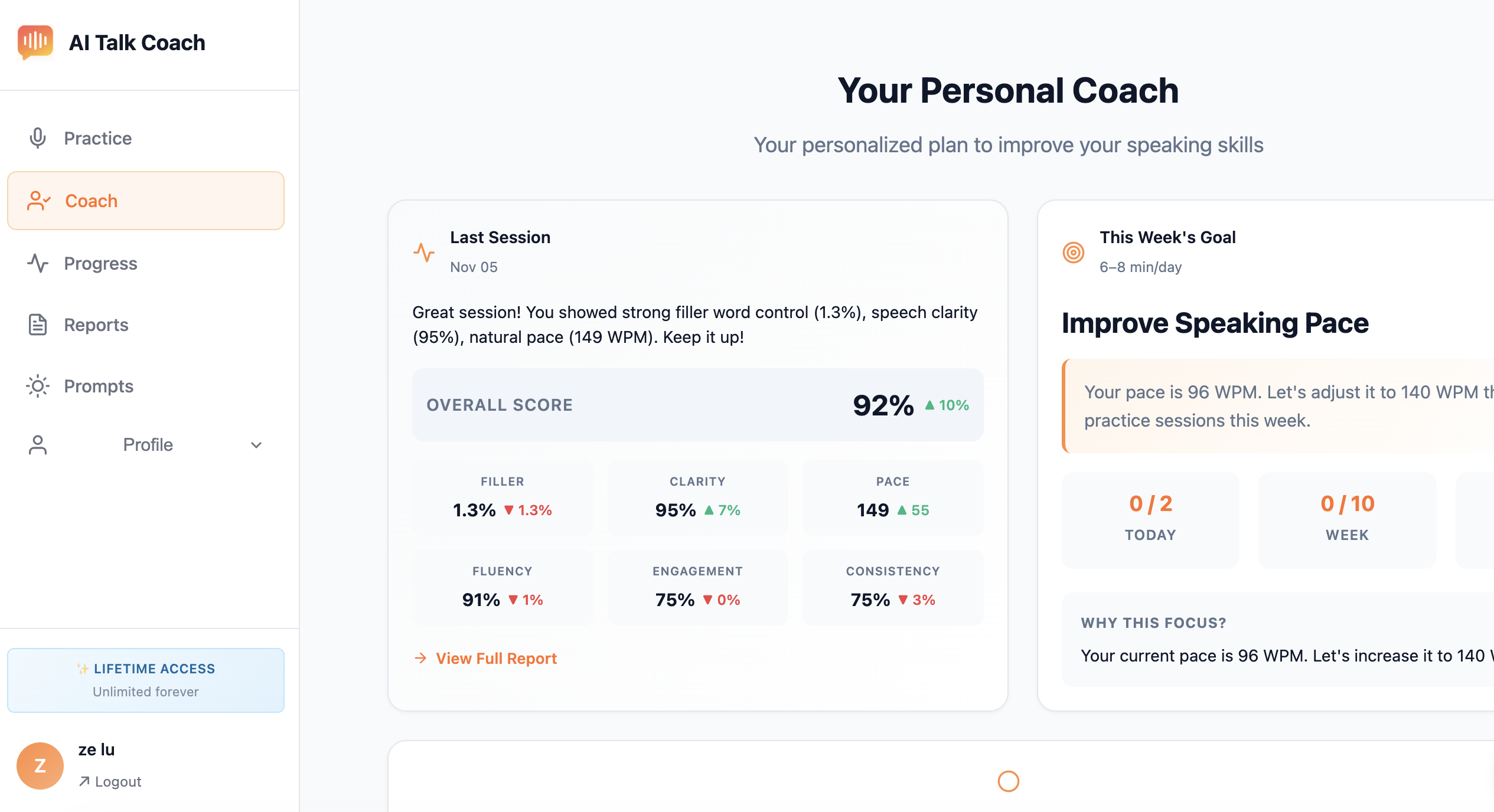 AI Talk Coach Desktop Dashboard